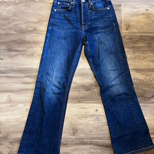 PAIGE Dark Blue Cropped Flare Jeans